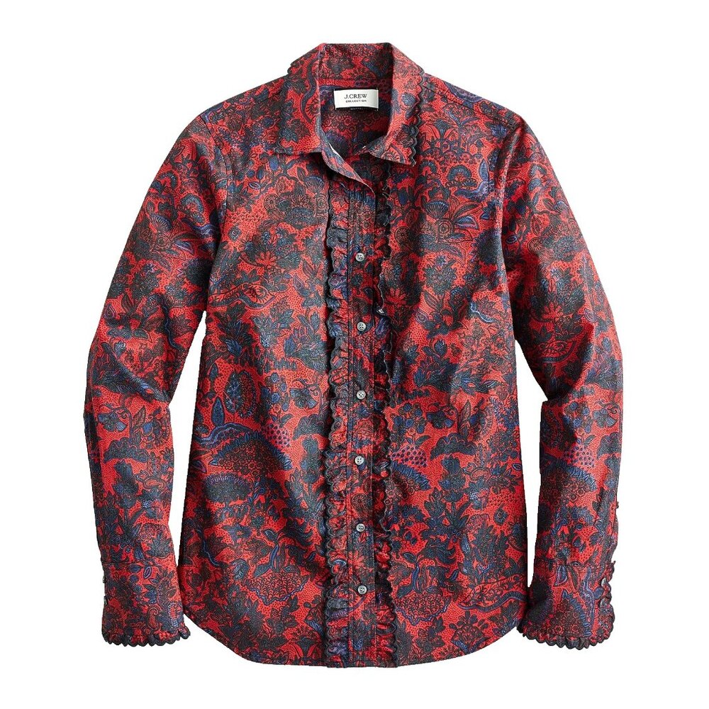 NWT J.Crew Collection Scallop-Ruffle Perfect Shirt Ratti Poinsettia Paisley 6